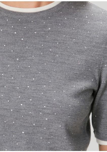 Mylesio Gri Kısa Kollu Yün Triko indirimleri