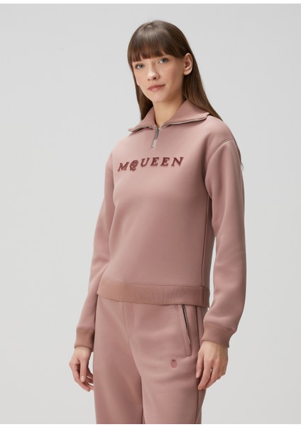 Gül Kurusu Fermuarlı Sweatshirt