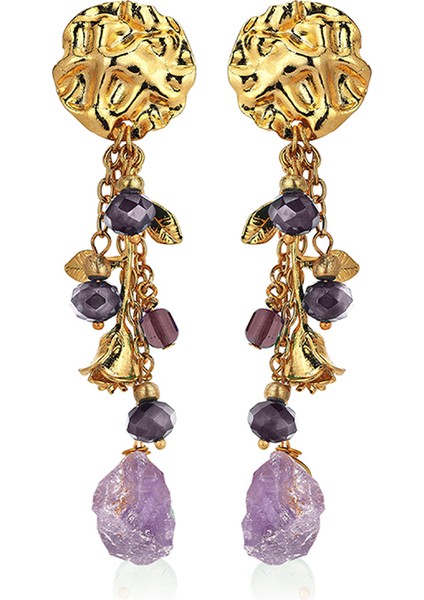 Prima Amethyst 24 Ayar Altın Kaplama Kadın Küpe