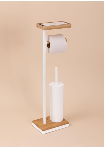 Beyaz Metal Tepsili ve Fırçalı Tuvalet Kağıdı Standı modelleri