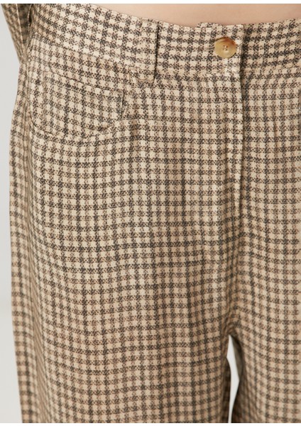 Regular Fit Bej Kareli Pantolon indirimleri