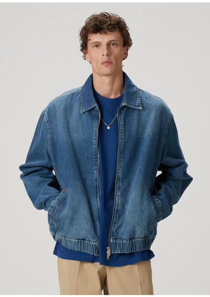 Mavi Logo Nakışlı Denim Bomber Ceket