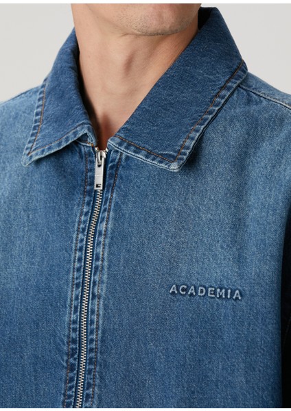 Mavi Logo Nakışlı Denim Bomber Ceket