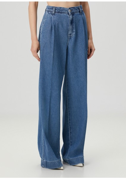 Wide Leg Mavi Pileli Jean Pantolon modelleri