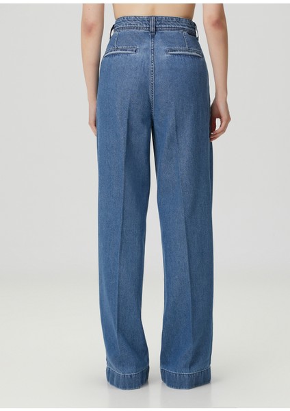 Wide Leg Mavi Pileli Jean Pantolon fırsatları