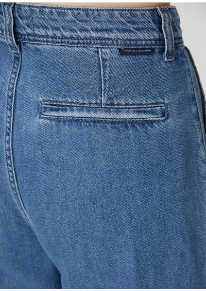 Wide Leg Mavi Pileli Jean Pantolon indirimleri