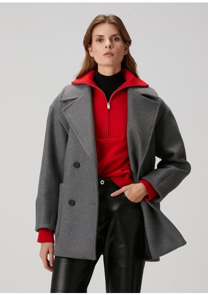 Oversize Gri Yün Kaşe Kaban fırsatları