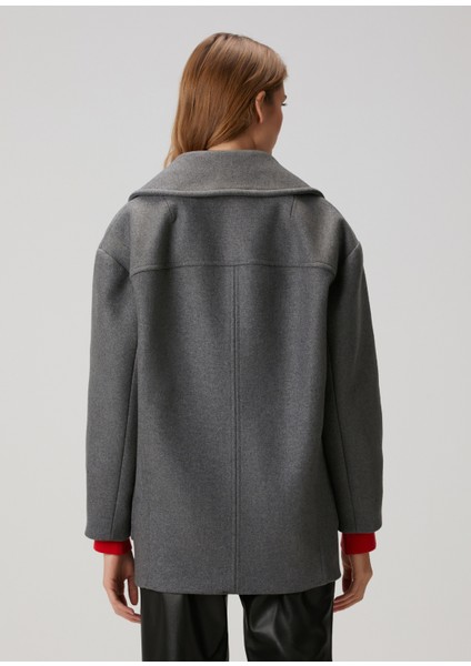 Oversize Gri Yün Kaşe Kaban