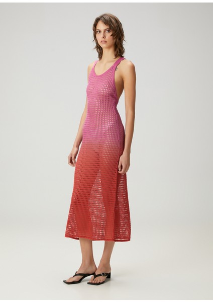 Pembe Degrade Renkli Keten Plaj Elbisesi fiyatları