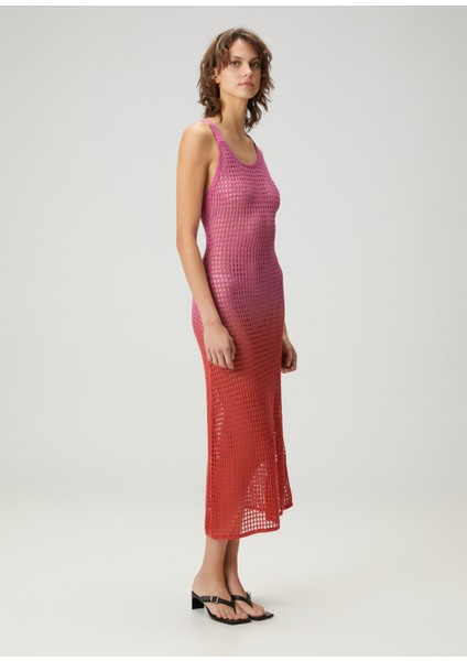 Pembe Degrade Renkli Keten Plaj Elbisesi modelleri