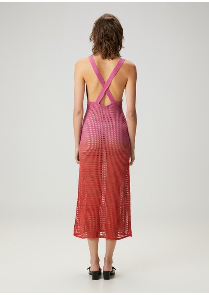 Pembe Degrade Renkli Keten Plaj Elbisesi indirimleri