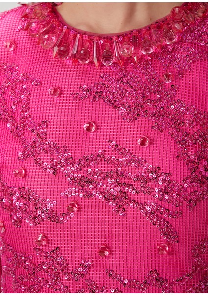 Fushia Lace File Dantel Işlemeli Kadın Uzun Abiye Elbise indirimleri