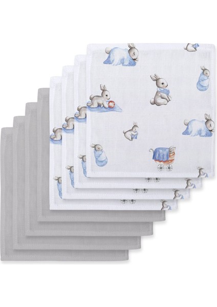 %100 Müslin Iconique Lapin&cotton Grey 10`lu Bebek Ağız Bezi