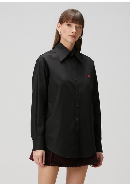 Oversize Siyah Poplin Gömlek modelleri