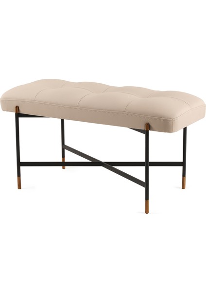 Kirit Mini Siyah Metal Ayaklı Taş Rengi Deri Bank