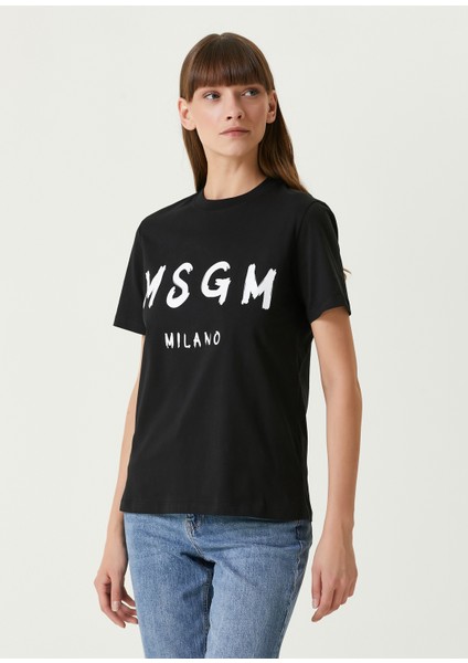 Siyah Logo Baskılı T-Shirt modelleri