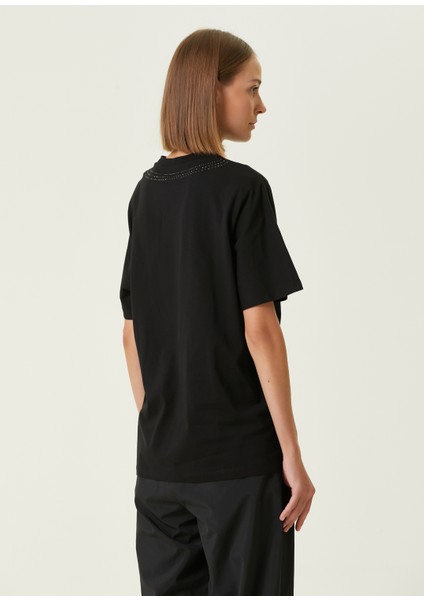 Siyah Bisiklet Yaka Taşlı T-Shirt