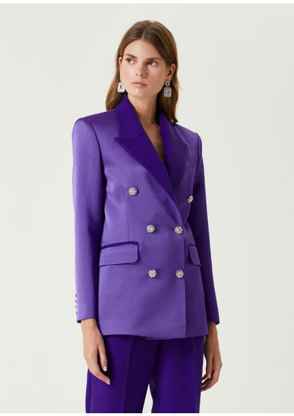 Mor Krep Gümüş Düğme Detaylı Kadın Blazer Ceket fiyatları