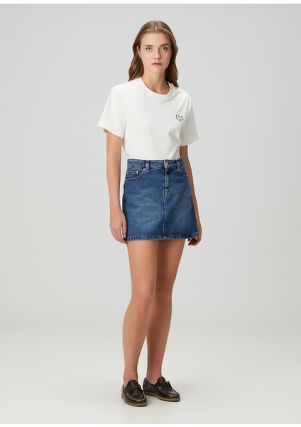 Moss Koyu Mavi Mini Denim Etek