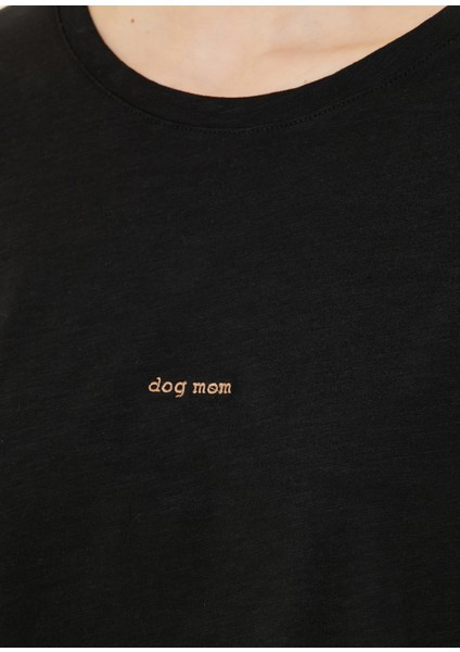 Dog Mom Baskılı Siyah Oversize Kadın T-Shirt