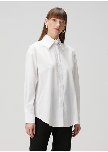 Oversize Beyaz Poplin Gömlek modelleri