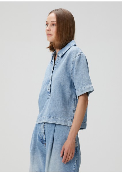 Mavi Kısa Kol Denim Gömlek modelleri