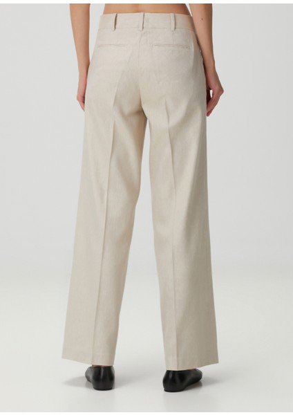 Bej Wide Leg Keten Pantolon fırsatları
