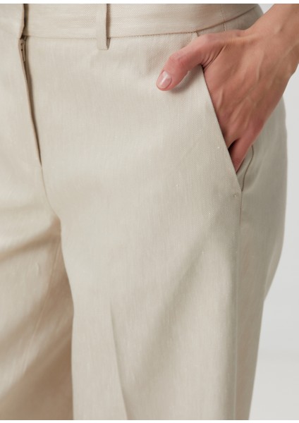 Bej Wide Leg Keten Pantolon indirimleri