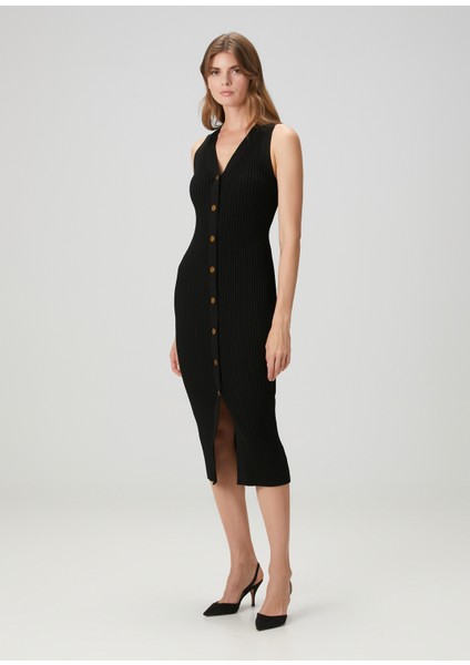 Siyah Ribli Midi Elbise modelleri