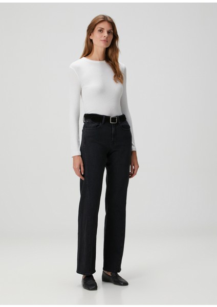 Siyah Wide Leg Jean Pantolon