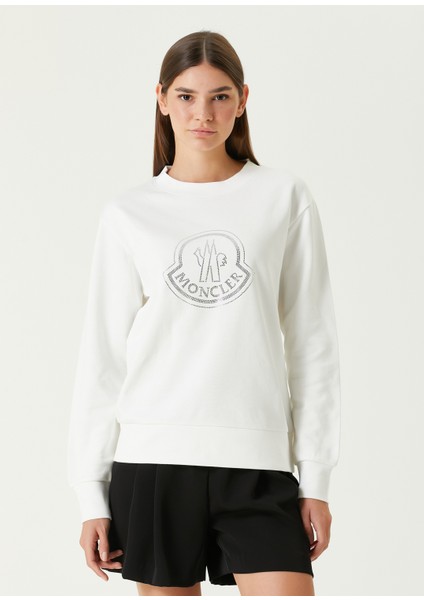 Beyaz Taşlı Logolu Sweatshirt