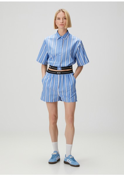 Mavi Çizgili Crop Poplin Gömlek fiyatları