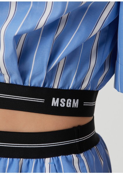 Mavi Çizgili Crop Poplin Gömlek indirimleri