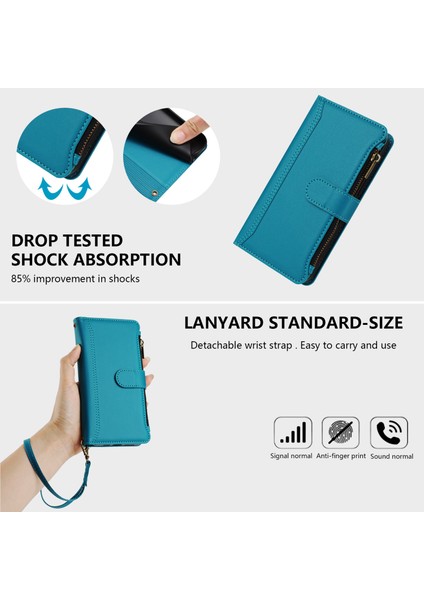 Tecno Spark 7/spark 7t Için Laimtop Kılıfı, Kart Tutuculu Fermuarlı Cüzdanlı Deri Kapaklı Kılıf-Göl Mavi (Yurt Dışından) fırsatları