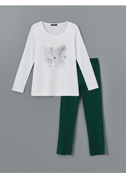 Yeni Sezon Bisiklet Yaka Baskılı Kadın Pijama Takımı indirimleri