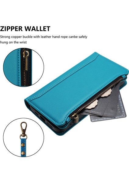 Tecno Spark 20 Pro+ Için Laimtop Kılıfı, Kart Tutuculu Fermuarlı Cüzdanlı Deri Kapaklı Kılıf-Göl Mavi (Yurt Dışından) modelleri