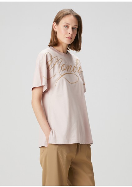 Açık Pembe Logo Nakışlı T-Shirt
