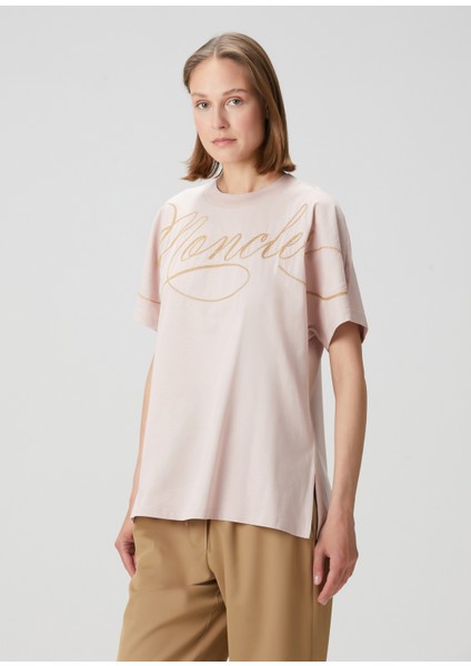 Açık Pembe Logo Nakışlı T-Shirt modelleri