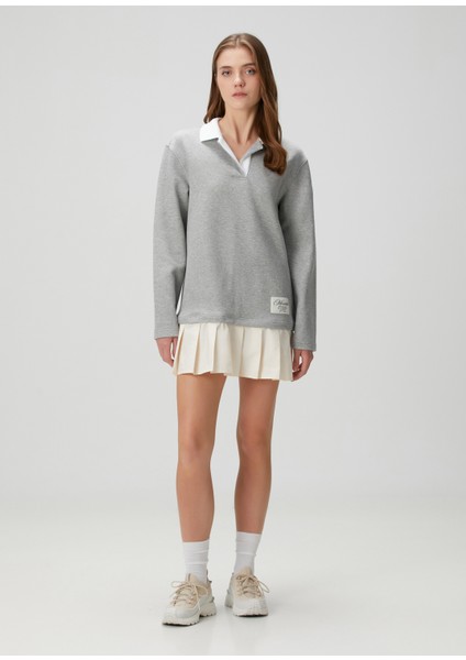 Gri Pileli Mini Polo Elbise