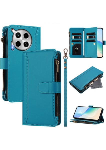 Tecno Camon 30/camon 30 5g Için Laimtop Kılıfı, Kart Tutuculu Fermuarlı Cüzdanlı Deri Kapaklı Kılıf-Göl Mavi (Yurt Dışından)