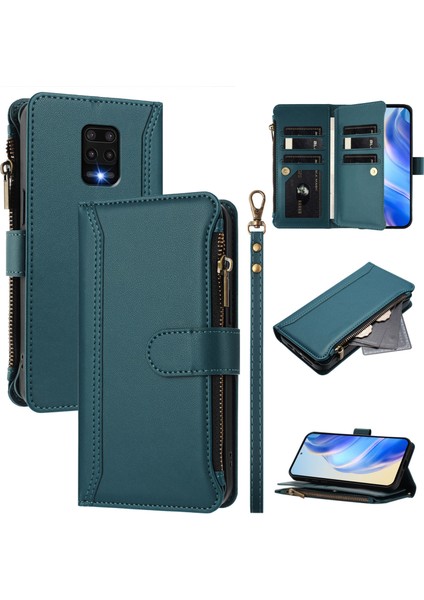 Xiaomi Redmi Note 9s/note 9 Pro/note 9 Pro Max Için Laimtop Kılıfı, Kart Tutuculu Fermuarlı Cüzdanlı Deri Kapaklı Kılıf-Yeşil (Yurt Dışından)