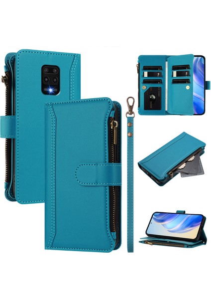 Xiaomi Redmi Note 9s/note 9 Pro/note 9 Pro Max Için Laimtop Kılıfı, Kart Tutuculu Fermuarlı Cüzdanlı Deri Kapaklı Kılıf-Göl Mavi (Yurt Dışından)