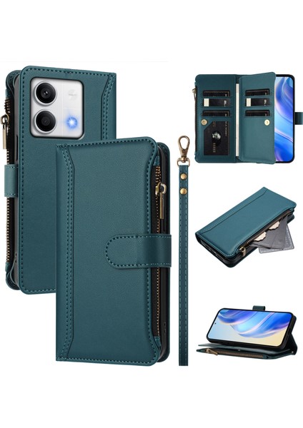 Xiaomi Redmi Note 13 5g Için Laimtop Kılıfı, Kart Tutuculu Fermuarlı Cüzdanlı Deri Kapaklı Kılıf-Yeşil (Yurt Dışından)