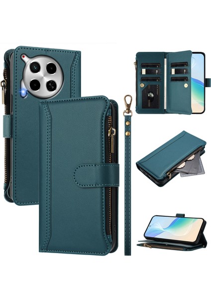 Tecno Camon 30/camon 30 5g Için Laimtop Kılıfı, Kart Tutuculu Fermuarlı Cüzdanlı Deri Kapaklı Kılıf-Yeşil (Yurt Dışından)