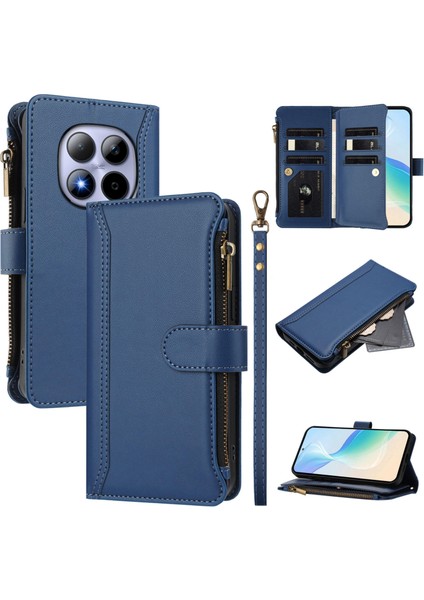 Xiaomi Redmi Note 15 Pro Için Laimtop Kılıfı, Kart Tutuculu Fermuarlı Cüzdanlı Deri Kapaklı Kılıf-Mavi (Yurt Dışından)