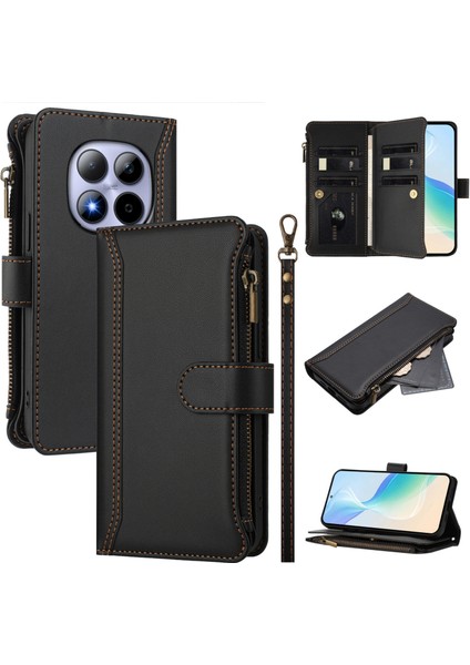 Xiaomi Redmi Note 15 Pro Için Laimtop Kılıfı, Kart Tutuculu Fermuarlı Cüzdanlı Deri Kapaklı Kılıf-Siyah (Yurt Dışından)
