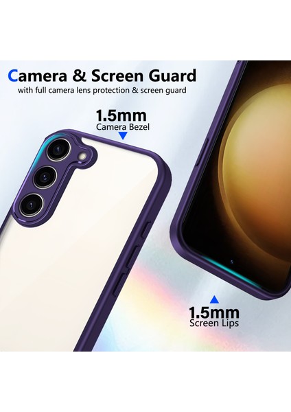 Samsung Galaxy S23,IÇIN Laimtop Kılıf, Kamera Lens Korumalı Hibrit 2'si 1 Arada Şeffaf Kılıf-Mor (Yurt Dışından) modelleri