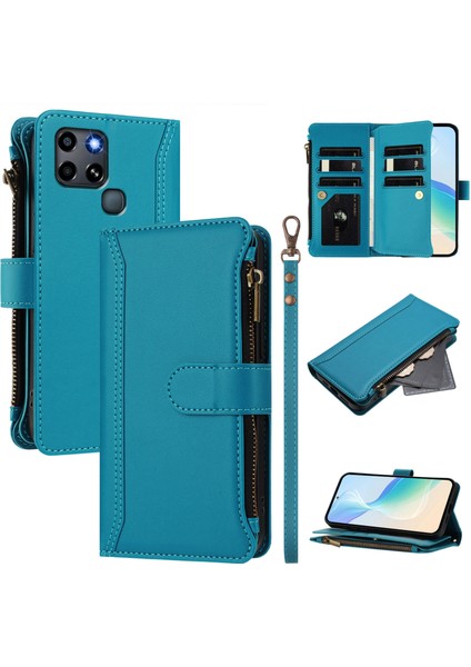 Infinix Smart 6/smart 6 Plus/smart 6 Hd Için Laimtop Kılıfı, Kart Tutuculu Fermuarlı Cüzdanlı Deri Kapaklı Kılıf-Göl Mavi (Yurt Dışından)