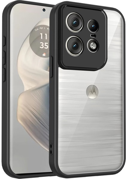 Motorola Edge 50 Pro,için Laimtop Kılıf, Kamera Lens Korumalı Hibrit 2'si 1 Arada Şeffaf Kılıf-Siyah (Yurt Dışından)