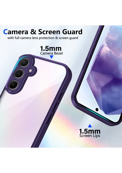 Samsung Galaxy A55,IÇIN Laimtop Kılıf, Kamera Lens Korumalı Hibrit 2'si 1 Arada Şeffaf Kılıf-Mor (Yurt Dışından) modelleri